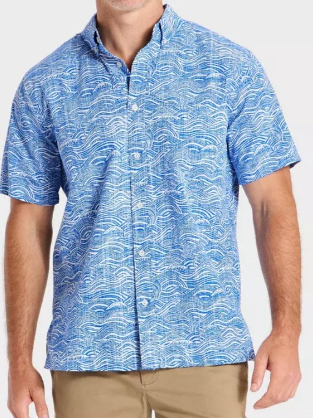 NEW Goodfellow & Co x Reyn Spooner Men's Short Sleeve Waves Button-Down Aqua